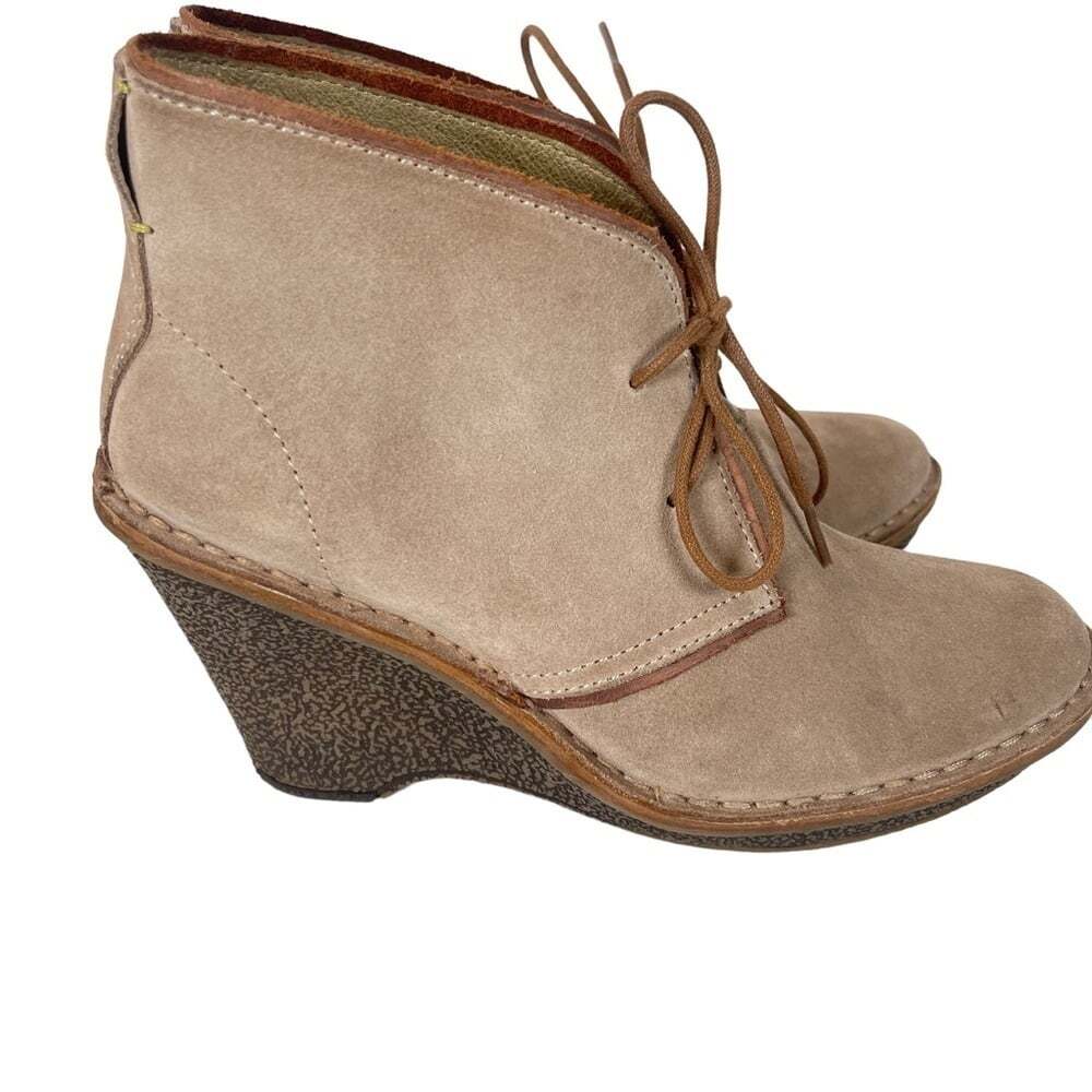 Bussola Beige Suede Lace Up Wedge Heeled Antibacterial Booties Size 9 Euro 40